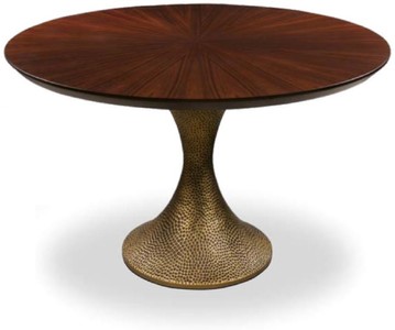 Casa Padrino tavolo da pranzo di lusso marrone / oro antico Ø 200 x A. 76 cm - Tavolo da cucina rotondo con piano in pregiata impiallacciatura di rovere e gamba del tavolo in aspetto martellato