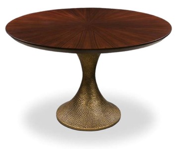 Casa Padrino tavolo da pranzo di lusso marrone / oro antico Ø 160 x A. 76 cm - Tavolo da cucina rotondo con piano in pregiata impiallacciatura di rovere e gamba del tavolo in aspetto martellato