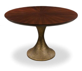 Casa Padrino tavolo da pranzo di lusso marrone / oro antico Ø 120 x A. 76 cm - Tavolo da cucina rotondo con piano in pregiata impiallacciatura di rovere e gamba del tavolo in aspetto martellato