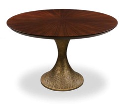 Casa Padrino mesa de comedor de lujo marrón / oro antiguo Ø 120 x A. 76 cm - Mesa de cocina redonda con tablero de fina chapa de roble y patas de mesa con aspecto martillado - Muebles de Comedor