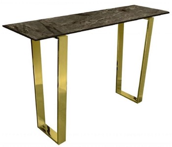 Casa Padrino console de luxe marron / or 122 x 36 x H. 76 cm - Console moderne avec plateau en marbre synthétique et pieds en acier - Meuble de Salon
