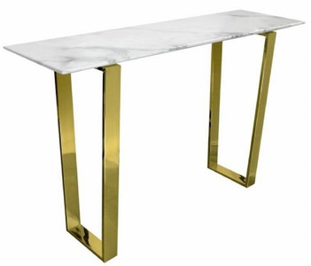 Casa Padrino console de luxe blanc / or 122 x 36 x H. 76 cm - Console moderne avec plateau en marbre synthétique et pieds en acier - Meuble de Salon
