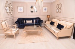 Casa Padrino luxury baroque sofa beige / silver / gold - Handmade living room sofa with stripes - Baroque living room furniture - Noble & Magnificent