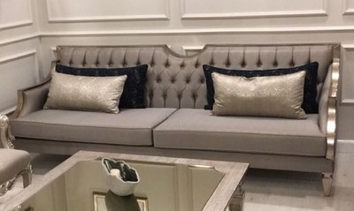 Casa Padrino canapé baroque de luxe gris / argent antique - Canapé de salon fait main - Mobilier de salon baroque - Noble & Magnifique