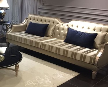 Casa Padrino canapé baroque de luxe or / blanc / argent antique - Canapé de salon fait main à rayures - Mobilier de salon baroque - Noble & Magnifique