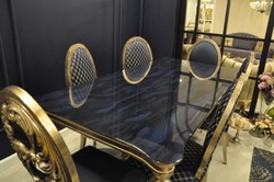 Casa Padrino ensemble de salle à manger baroque de luxe bleu / or antique - 1 Table de Salle à Manger et 6 Chaises de Salle à Manger - Meubles de Salle à Manger Baroque - Noble et Magnifique