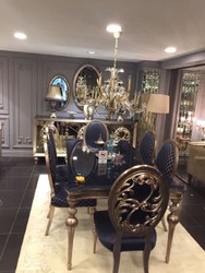 Casa Padrino ensemble de salle à manger baroque de luxe bleu / or antique - 1 Table de Salle à Manger et 6 Chaises de Salle à Manger - Meubles de Salle à Manger Baroque - Noble et Magnifique