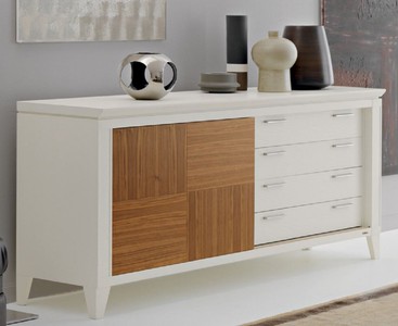 Casa Padrino buffet de luxe blanc / marron 197 x 53 x H. 88 cm - Armoire en bois massif noble avec porte coulissante et 4 tiroirs - Meubles de Luxe - Qualité de Luxe - Fabriqué en Italie