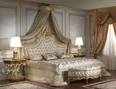 Casa Padrino ensemble de chambre baroque de luxe - 1 Lit Double avec Tête de Lit & 1 Baldaquin & 2 Tables de Chevet & 1 Banc - Mobilier de Chambre Baroque - Noble & Magnifique