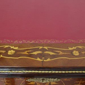 Casa Padrino Barock Sekretär Mahagoni Intarsien / Gold / Bordeaux 120 cm - Handgefertigter Antik Stil Scheibtisch - Barock Büro Möbel