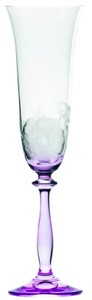 Casa Padrino conjunto de 6 copas de champán barroco de lujo púrpura Ø 7 x A. 24,5 cm - Copas de champán hechas a mano y grabadas a mano con diseño de flores - Accesorios para Hoteles y Restaurantes