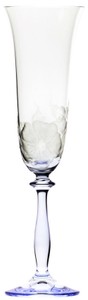 Casa Padrino luxury baroque champagne glass set of 6 blue Ø 7 x H. 24.5 cm - Handmade and hand engraved champagne glasses with flower design - Hotel & Restaurant Accessories
