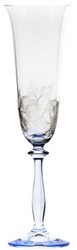 Casa Padrino luxury baroque champagne glass set of 6 blue Ø 7 x H. 24.5 cm - Handmade and hand engraved champagne glasses with flower design - Hotel & Restaurant Accessories
