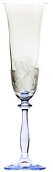 Casa Padrino luxury baroque champagne glass set of 6 blue Ø 7 x H. 24.5 cm - Handmade and hand engraved champagne glasses with flower design - Hotel & Restaurant Accessories
