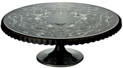 Casa Padrino luxury cake plate black / silver Ø 32 x H. 12 cm - Handmade and hand-engraved glass cake plate - Hotel & Restaurant Accessories - Luxury Quality
