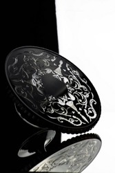 Casa Padrino luxury cake plate black / silver Ø 32 x H. 12 cm - Handmade and hand-engraved glass cake plate - Hotel & Restaurant Accessories - Luxury Quality