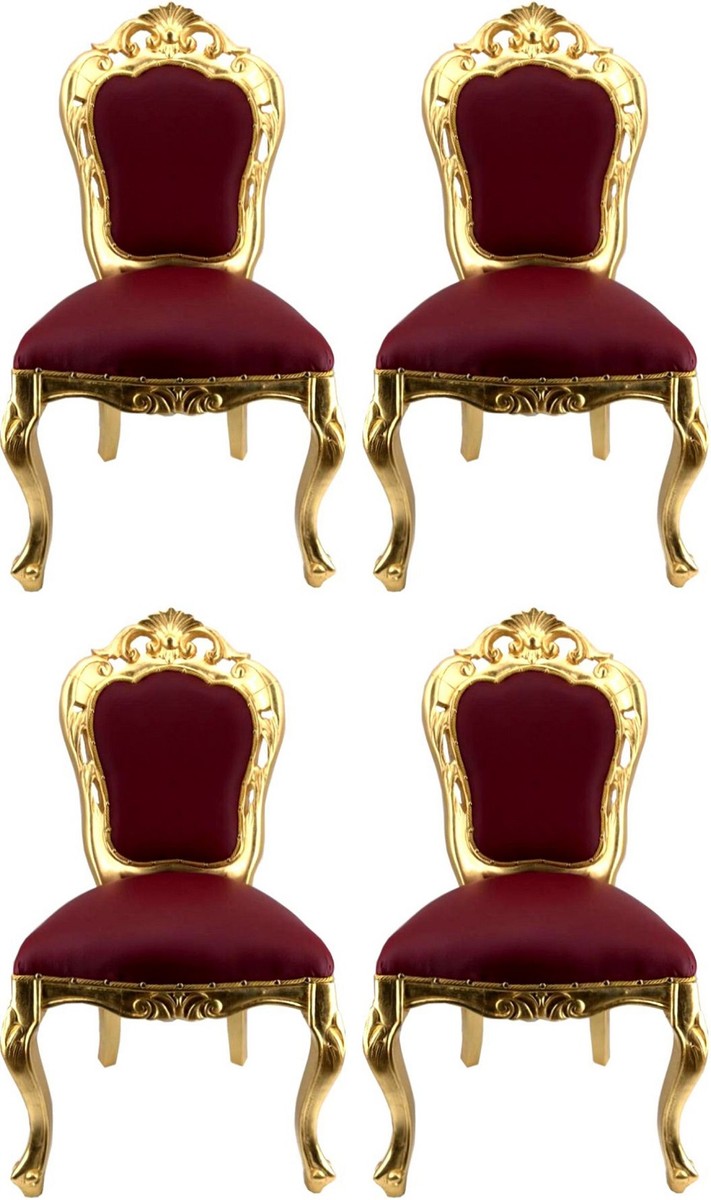 Casa Padrino conjunto de sillas de comedor barroco de lujo rojo burdeos / oro - 4 Sillas de comedor hechas a mano con aspecto de cuero - Muebles de comedor barrocos Casa Padrino conjunto de sillas de comedor barroco de lujo rojo burdeos / oro - 4 Sillas de comedor hechas a mano con aspecto de cuero - Muebles de comedor barrocos