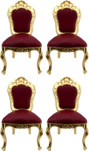 Luxus Barock Esszimmer Set 4 Esszimmerstühle mit Lederoptik Bordeauxrot Gold Luxury Baroque Dining Room Set of 4 Dining Chairs with Leather Look Bordeaux Red Gold 