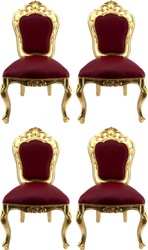 Casa Padrino conjunto de sillas de comedor barroco de lujo rojo burdeos / oro - 4 Sillas de comedor hechas a mano con aspecto de cuero - Muebles de comedor barrocos