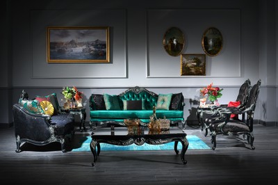 Casa Padrino Luxury Baroque Living Room Set Green / Black / Gold - 2 Sofas & 2 Armchairs & 1 Coffee Table & 2 Side Tables - Magnificent Baroque Furniture - Luxury Quality Casa Padrino Luxury Baroque Living Room Set Green / Black / Gold - 2 Sofas & 2 Armchairs & 1 Coffee Table & 2 Side Tables - Magnificent Baroque Furniture - Luxury Quality