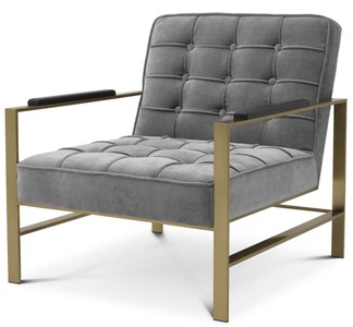 Casa Padrino fauteuil de luxe gris / laiton / noir 70,5 x 80,5 x H. 75 cm - Fauteuil de salon avec structure en acier inoxydable - Meuble de salon de luxe