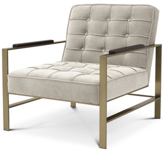 Casa Padrino fauteuil de luxe sable / laiton / noir 70,5 x 80,5 x H. 75 cm - Fauteuil de salon avec structure en acier inoxydable - Meuble de salon de luxe