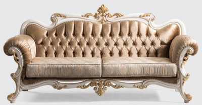 Casa Padrino canapé baroque de luxe marron / argent / blanc / or - Canapé de salon fait main avec motif élégant - Mobilier de salon baroque - Noble & Magnifique