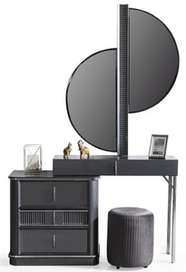 Casa Padrino set di camera da letto di lusso grigio / argento - 1 Tavola da Trucco con Specchio e 1 Sgabello - Mobili da camera di lusso