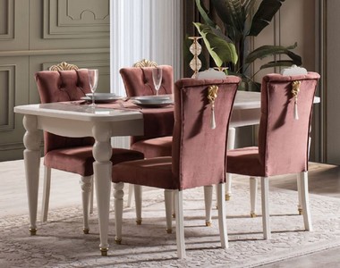 Casa Padrino ensemble de salle à manger baroque de luxe rouge / blanc / or - 1 Table à Manger & 6 Chaises à Manger - Mobilier de salle à manger baroque