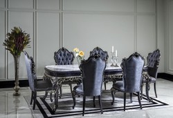 Casa Padrino set di sedie per sala da pranzo barocco di lusso blu / oro - Set di 6 sedie da cucina fatto a mano - Mobili per sala da pranzo barocco - Nobile e Splendido


