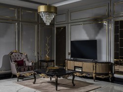 Casa Padrino luxury baroque TV cabinet black / gold - Magnificent solid wood sideboard with 4 doors and drawer - Baroque living room furniture