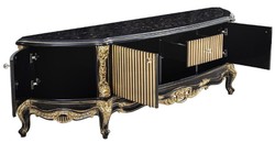 Casa Padrino luxury baroque TV cabinet black / gold - Magnificent solid wood sideboard with 4 doors and drawer - Baroque living room furniture