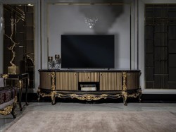 Casa Padrino luxury baroque TV cabinet black / gold - Magnificent solid wood sideboard with 4 doors and drawer - Baroque living room furniture