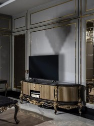 Casa Padrino luxury baroque TV cabinet black / gold - Magnificent solid wood sideboard with 4 doors and drawer - Baroque living room furniture