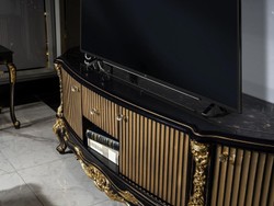 Casa Padrino luxury baroque TV cabinet black / gold - Magnificent solid wood sideboard with 4 doors and drawer - Baroque living room furniture