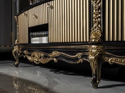 Casa Padrino luxury baroque TV cabinet black / gold - Magnificent solid wood sideboard with 4 doors and drawer - Baroque living room furniture