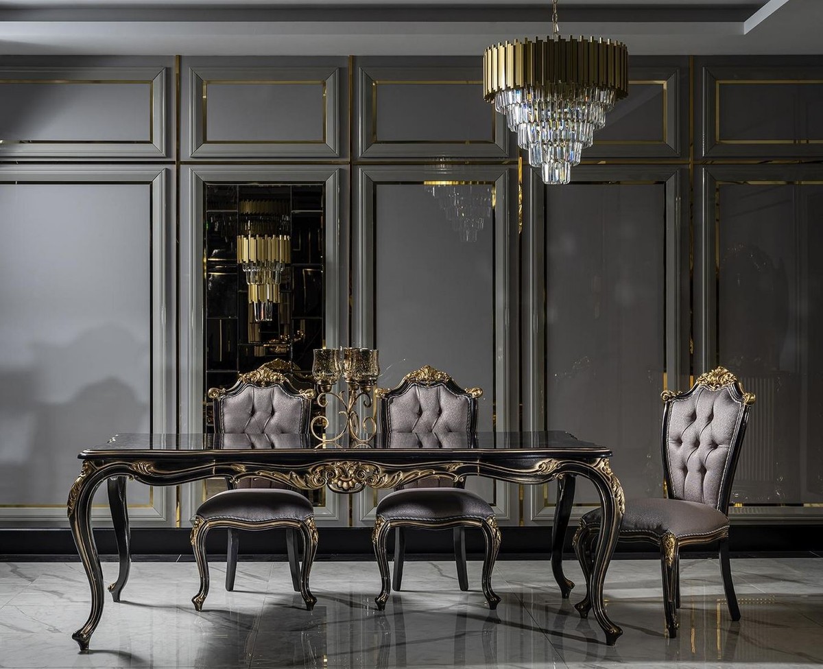 Casa Padrino set di sedie per sala da pranzo barocco di lusso argento / nero / oro - Set di 6 sedie da cucina fatto a mano - Mobili per sala da pranzo barocco - Nobile e Splendido
Casa Padrino set di sedie per sala da pranzo barocco di lusso argento / nero / oro - Set di 6 sedie da cucina fatto a mano - Mobili per sala da pranzo barocco - Nobile e Splendido