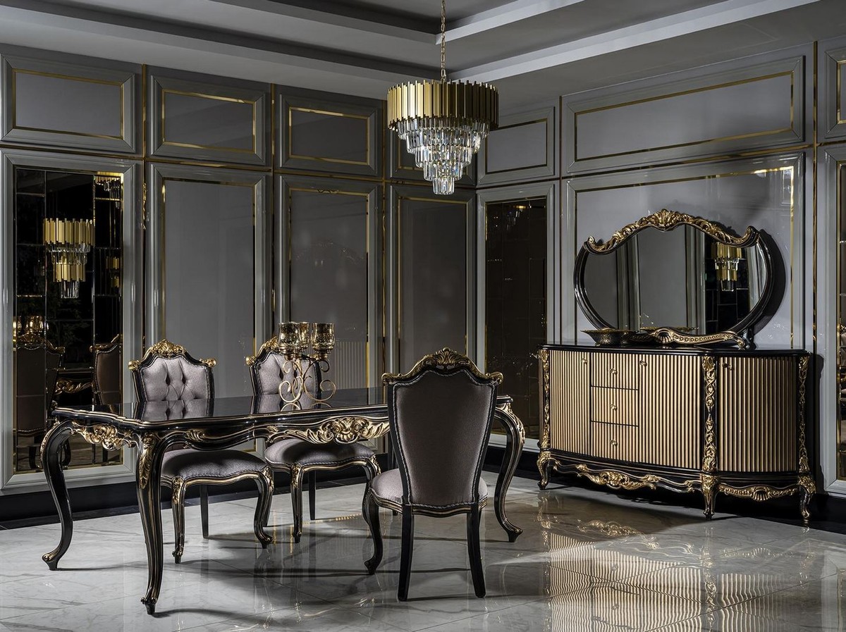 Casa Padrino set di sedie per sala da pranzo barocco di lusso argento / nero / oro - Set di 6 sedie da cucina fatto a mano - Mobili per sala da pranzo barocco - Nobile e Splendido
Casa Padrino set di sedie per sala da pranzo barocco di lusso argento / nero / oro - Set di 6 sedie da cucina fatto a mano - Mobili per sala da pranzo barocco - Nobile e Splendido