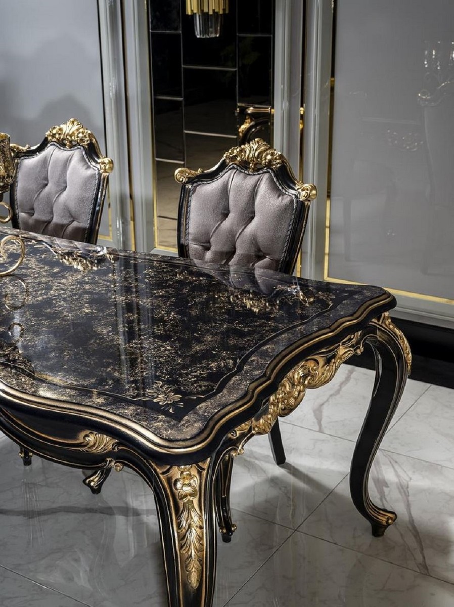 Casa Padrino Luxury Baroque Dining Table Black / Gold - Noble Solid Wood Dining Room Table - Baroque Dining Room Furniture - Noble & Magnificent Casa Padrino Luxury Baroque Dining Table Black / Gold - Noble Solid Wood Dining Room Table - Baroque Dining Room Furniture - Noble & Magnificent