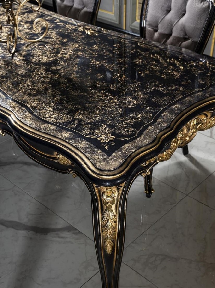 Casa Padrino Luxury Baroque Dining Table Black / Gold - Noble Solid Wood Dining Room Table - Baroque Dining Room Furniture - Noble & Magnificent Casa Padrino Luxury Baroque Dining Table Black / Gold - Noble Solid Wood Dining Room Table - Baroque Dining Room Furniture - Noble & Magnificent
