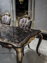 Casa Padrino Luxury Baroque Dining Table Black / Gold - Noble Solid Wood Dining Room Table - Baroque Dining Room Furniture - Noble & Magnificent