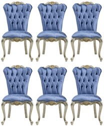 Casa Padrino ensemble de chaises de salle à manger baroque de luxe bleu / argent / or - Ensemble de 6 chaises de cuisine fait main - Mobilier de salle à manger baroque - Noble & Splendid Casa Padrino ensemble de chaises de salle à manger baroque de luxe bleu / argent / or - Ensemble de 6 chaises de cuisine fait main - Mobilier de salle à manger baroque - Noble & Splendid