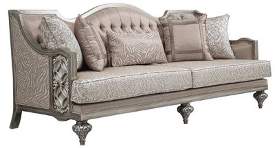 Casa Padrino Luxus Barock Wohnzimmer Sofa Rosa / Silber - Handgefertigtes Massivholz Sofa mit elegantem Muster und dekorativen Kissen - Wohnzimmer Möbel im Barockstil