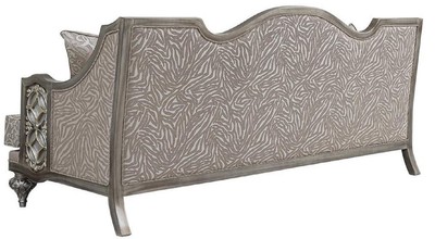 Casa Padrino Luxus Barock Wohnzimmer Sofa Rosa / Silber - Handgefertigtes Massivholz Sofa mit elegantem Muster und dekorativen Kissen - Wohnzimmer Möbel im Barockstil