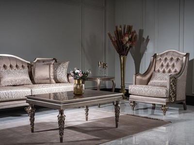 Casa Padrino Luxus Barock Wohnzimmer Set Rosa / Silber - 2 Sofas & 2 Sessel & 1 Couchtisch - Handgefertigte Wohnzimmer Möbel im Barockstil - Edel & Prunkvoll