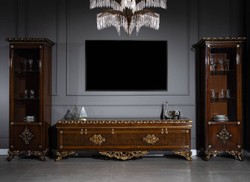 Casa Padrino armadio TV barocco di lusso marrone / oro - Magnifico credenza da soggiorno con 5 ante - Mobili da soggiorno in stile barocco