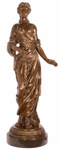Casa Padrino sculpture en bronze Art Nouveau de luxe dame bronze / noir 31,9 x 24,8 x H. 85,7 cm - élégante figure en bronze avec socle en marbre - Accessoires de Décoration Baroque & Art Nouveau