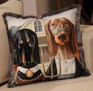 Casa Padrino luxury decorative pillow dogs couple multicolored / gray 45 x 45 cm - Printed velvet pillow with fringes - Luxury Quality