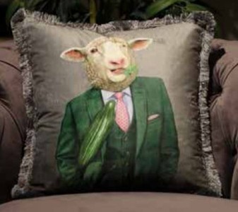 Casa Padrino coussin décoratif de luxe gentilhomme mouton gris / multicolore 45 x 45 cm - Coussin en velours imprimé avec franges - Qualité de Luxe