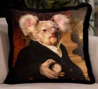 Casa Padrino coussin décoratif de luxe monsieur ours koala multicolore / noir 45 x 45 cm - Coussin en velours imprimé avec franges - Qualité de Luxe
